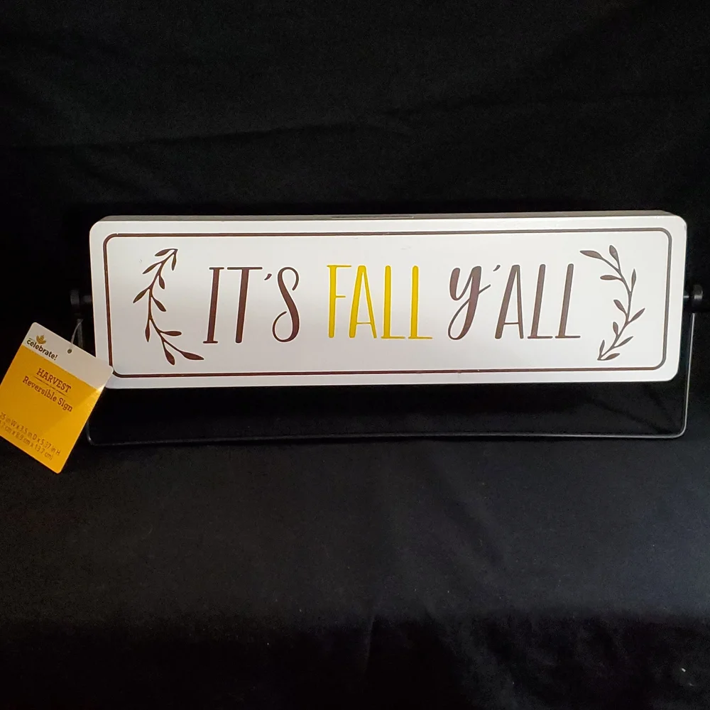 NWT Harvest Reversible Farmhouse Décor Sign- It's Fall Y'all & Merry & Bright
